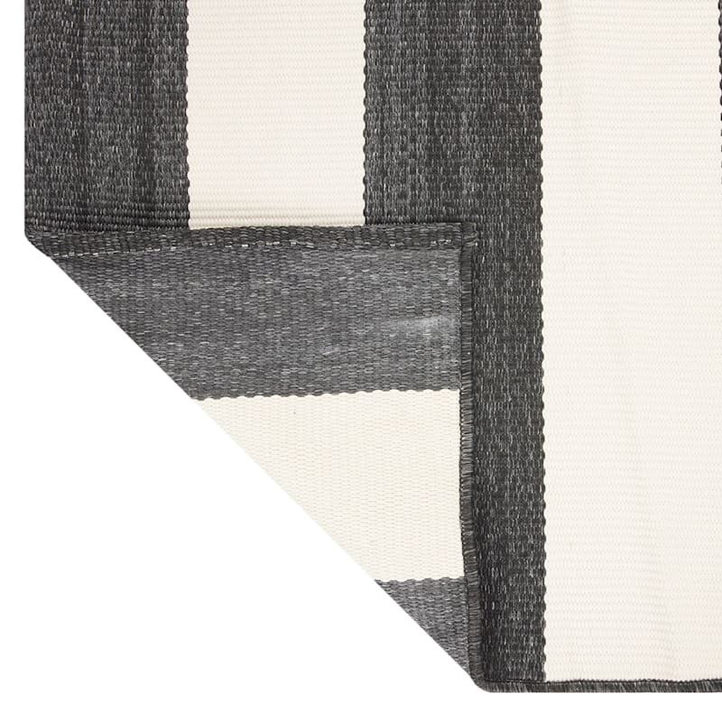(E323) Asbury Black & White Striped Indoor & Outdoor Area Rug, 5x7