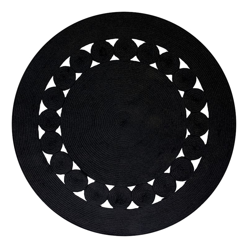 E450 Black Braided Indoor Outdoor, Round Black And White Area Rugs
