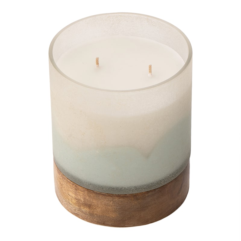 Ty Pennington Sea La Vie Scented Buried Glass Candle with Wood Base, 5"