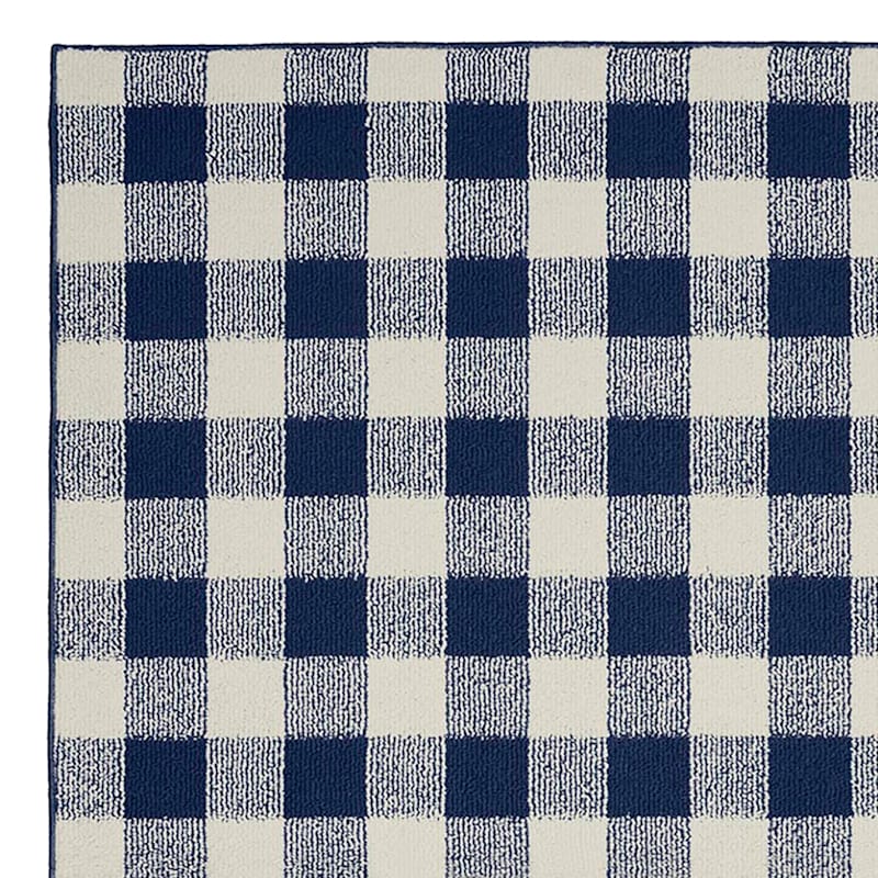 (E313) Checkmate Navy & Ivory Plaid Indoor & Outdoor Area Rug, 5x7
