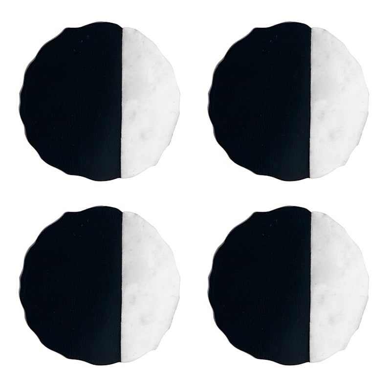 Set of 4 Black & White Marble-Look Wooden Coasters