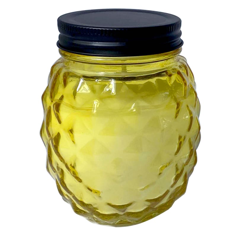 Yellow Glass Pineapple Citronella Candle, 11oz