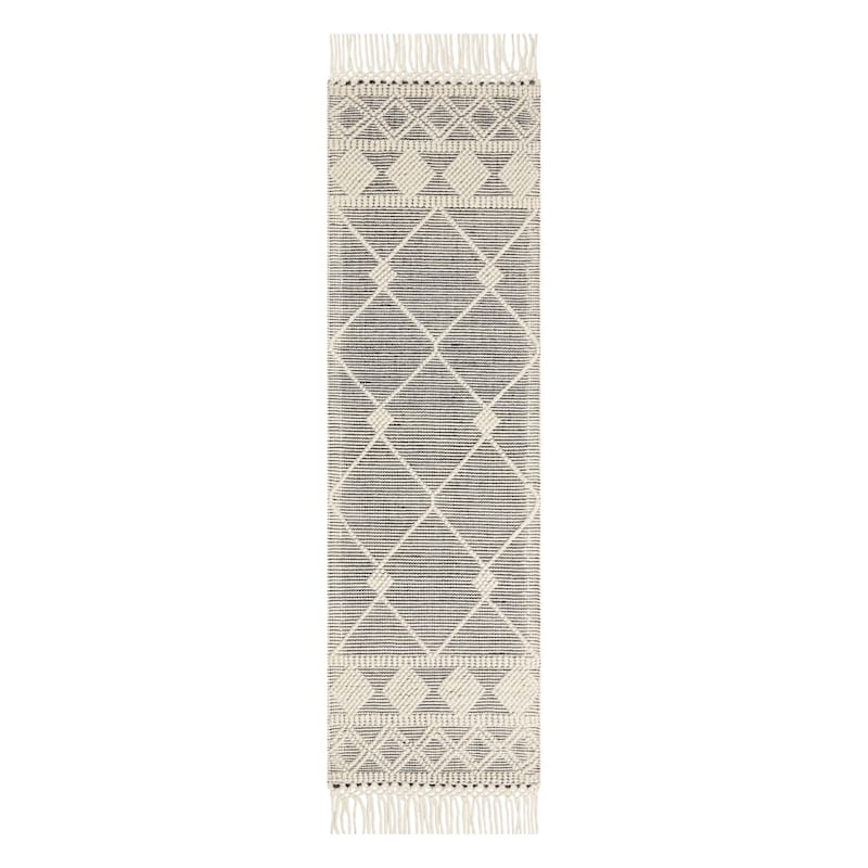 (B777) Reese Black & White Diamond Design Runner, 2x7
