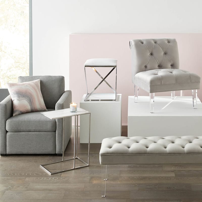 Laila Ali Gray Tufted Accent Chair with Clear Acrylic Legs
