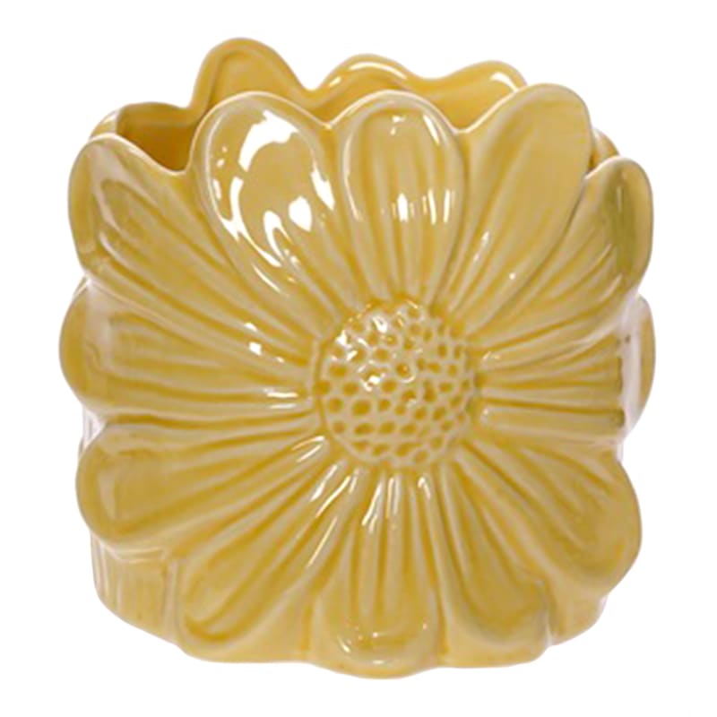 Indoor Yellow Flower Shaped Ceramic Planter, 5"