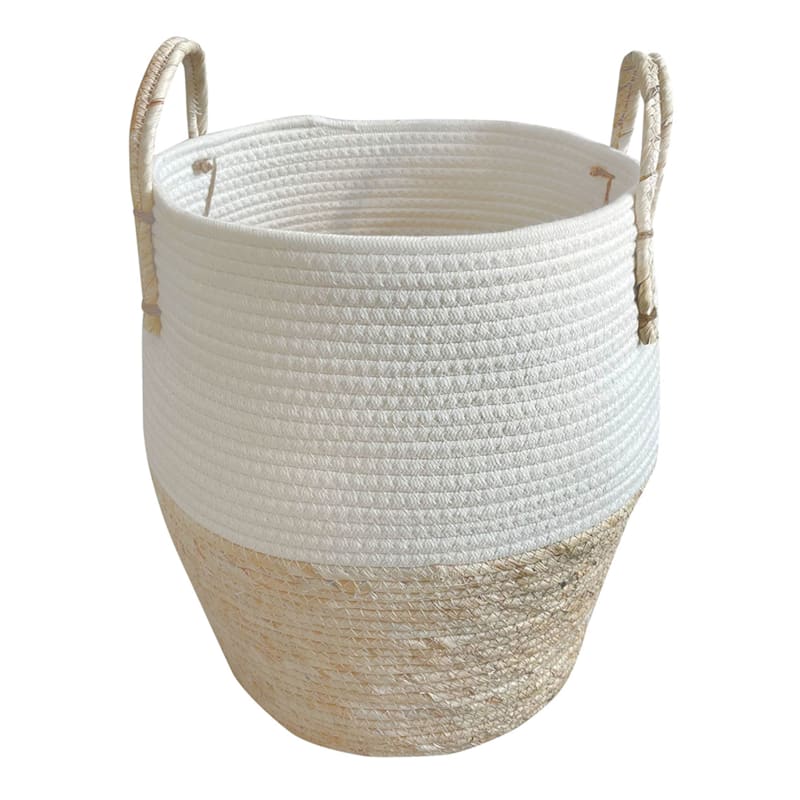 White & Natural Cotton Rope Basket, Large