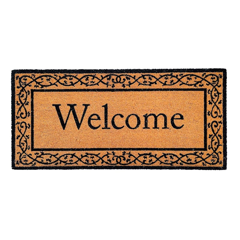 Traditional Border Welcome Natural & Black Oversized Coir Mat, 22x47