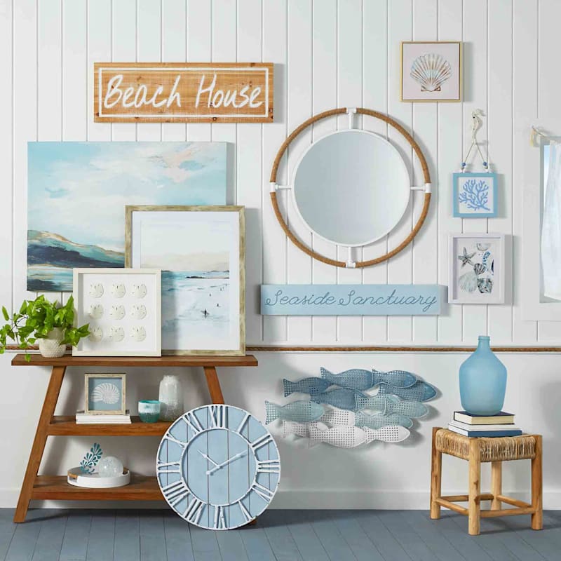 Ty Pennington Hanging Wooden Blue Coral Wall Art, 9x15