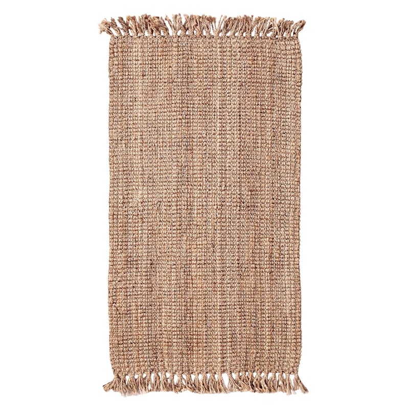 Natural Jute Boucle Accent Rug with Fringe, 20x34