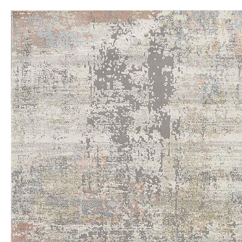(B606) Villa Abstract Distressed Ivory & Grey Area Rug, 8x10