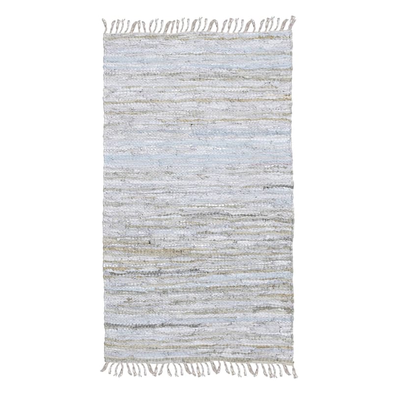 (B631) Grey Cotton Woven Fringe Accent Rug, 3x5