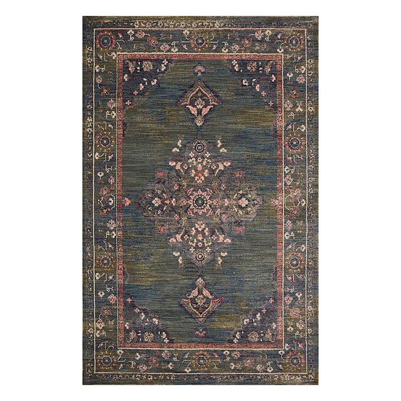 Jewel Medallion Green Area Rug 8x10, Blue And Green Area Rug 8 X 10