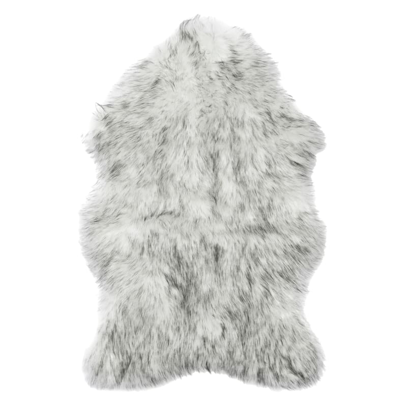 Finley Ivory & Gray Faux Fur Accent Rug, 2x3