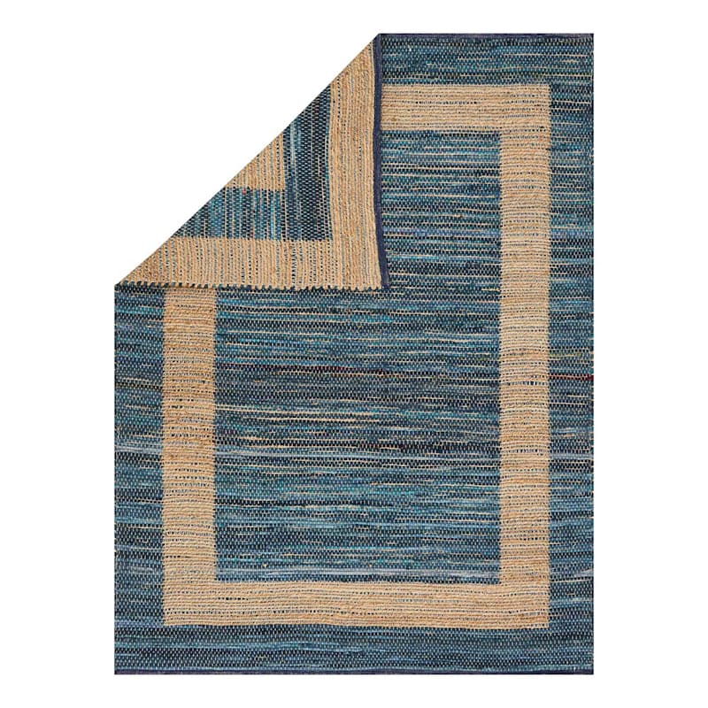 (B313) Henning Hand Woven Cotton Blend Dark Blue Chindi Area Rug, 5x7