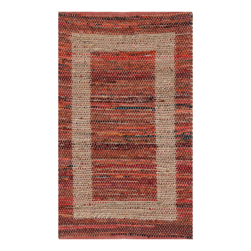 (B314) Henning Hand Woven Cotton Blend Red Chindi Area Rug, 3x5