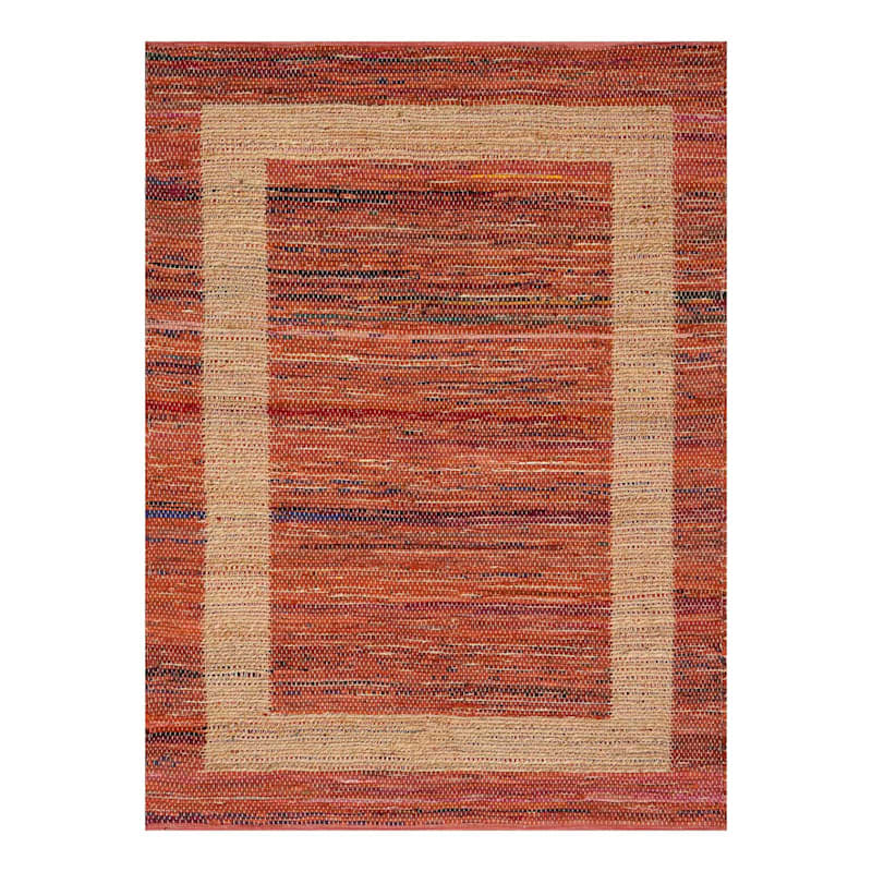 (B314) Henning Hand Woven Cotton Blend Red Chindi Area Rug, 5x7