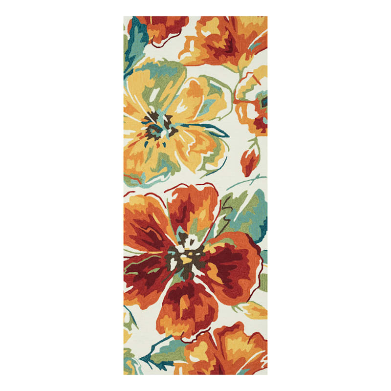 (A138) Summerton Ivory & Red Floral Hooked Runner, 2x6