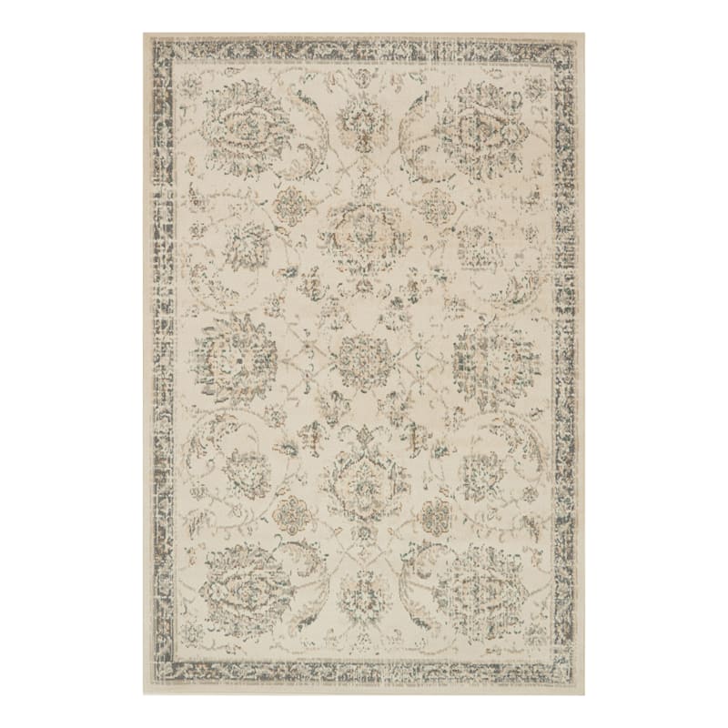 (D384) Norwich Traditional Ivory & Beige Area Rug, 5x7