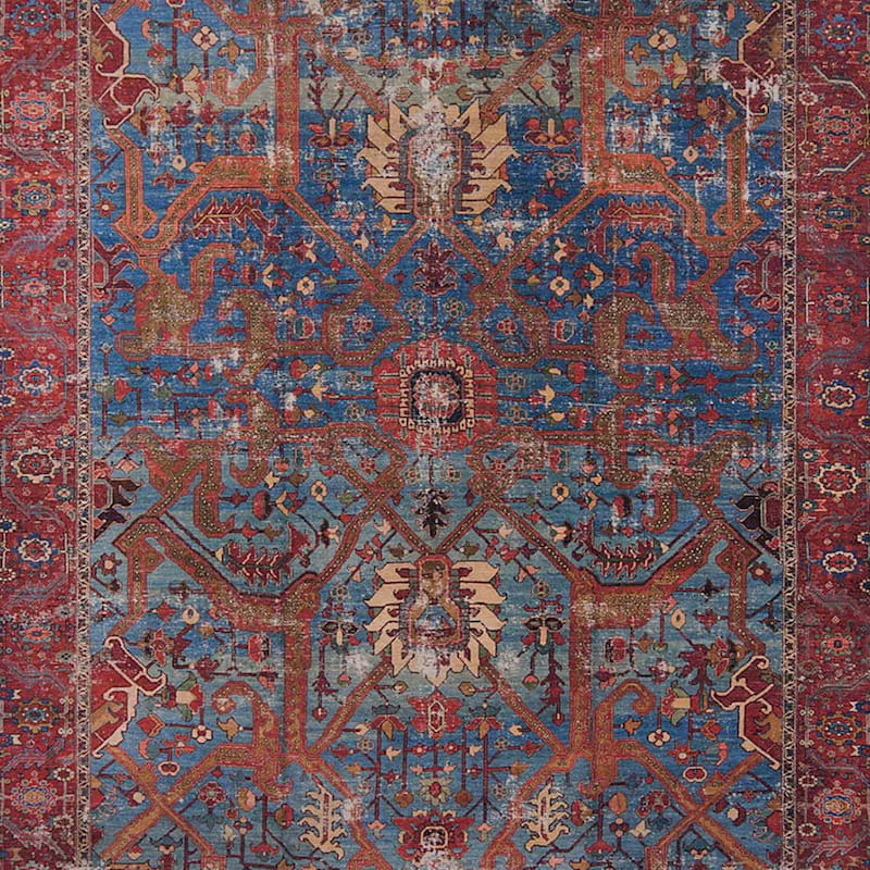 (B524) Sergio Blue & Red Accent Rug, 3x5