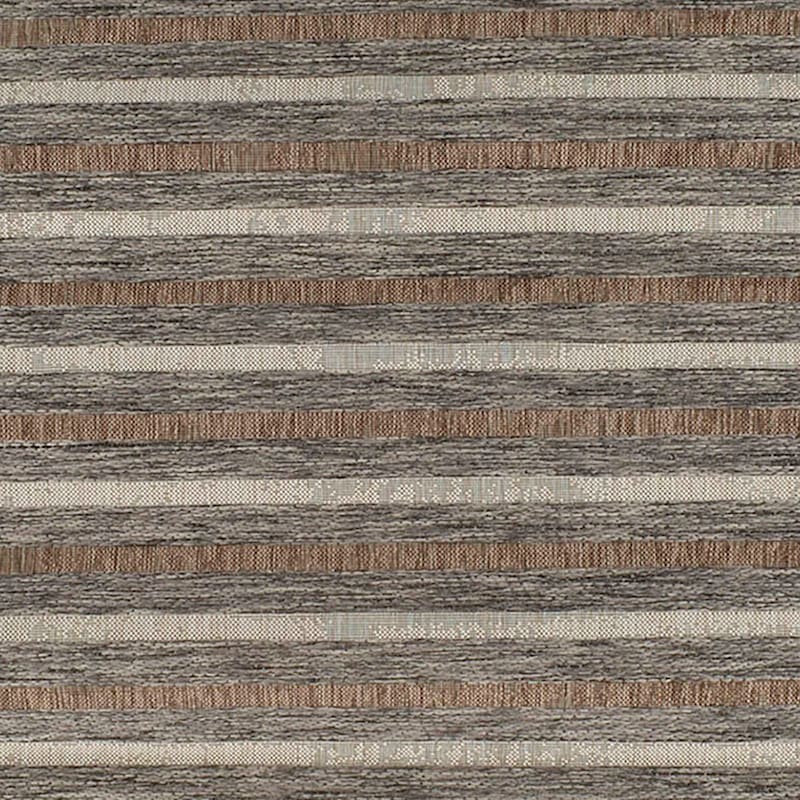 (E221) Ivory, Brown & Gray Striped Modern Indoor & Outdoor Area Rug, 5x7