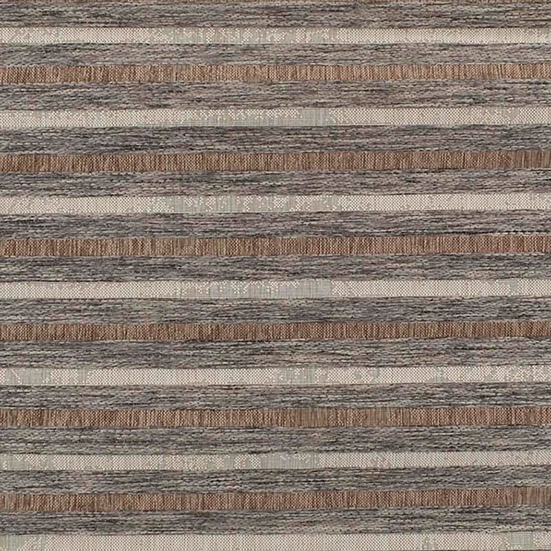 (E221) Ivory, Brown & Grey Striped Modern Indoor & Outdoor Area Rug, 7x10