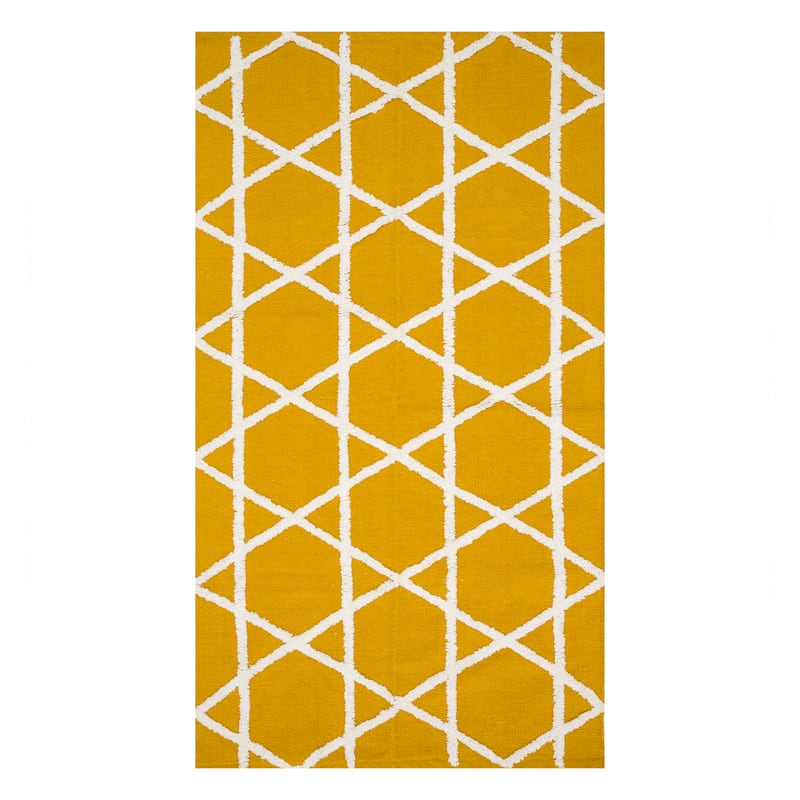 Lennon Yellow & White Geometric Cotton High-Low Accent Rug, 3x5