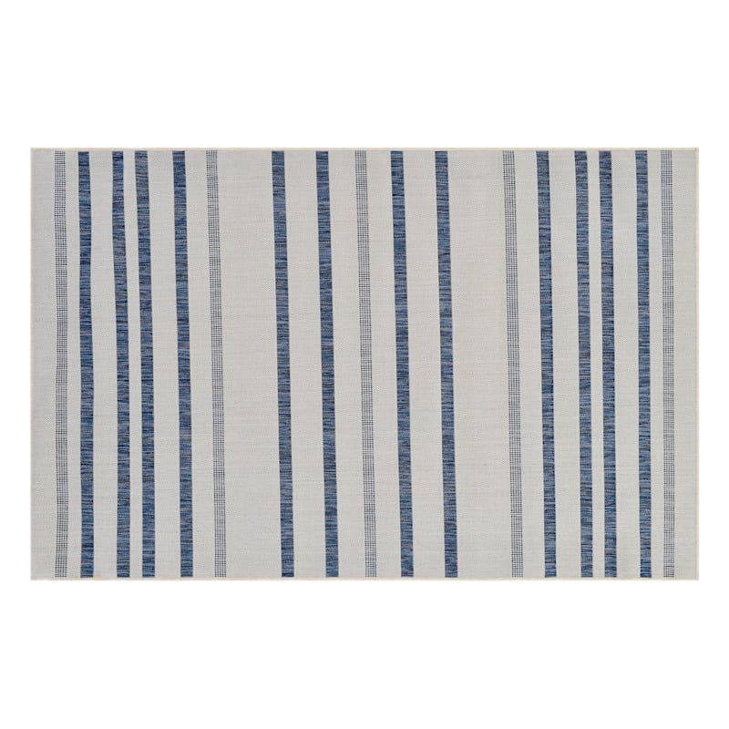 (E284) Ivory & Blue Nautical Striped Sisal Indoor & Outdoor Area Runner, 2x7