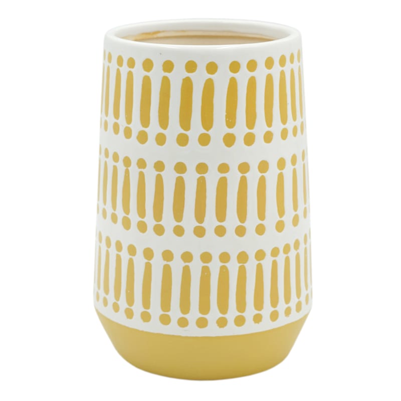 Tracey Boyd Yellow Patterned Ceramic Vase, 7"