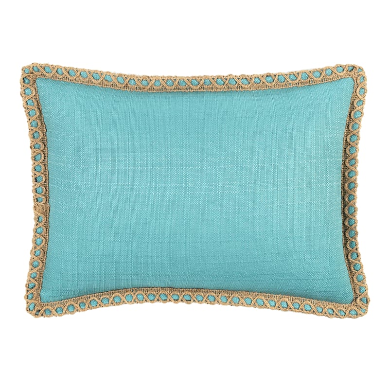 Dynasty Turquoise Oblong Throw Pillow with Jute Trim, 15x20