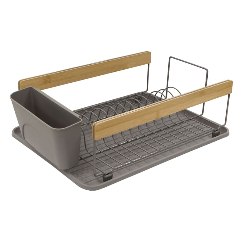 Gray Dish Rack with Bamboo Sides