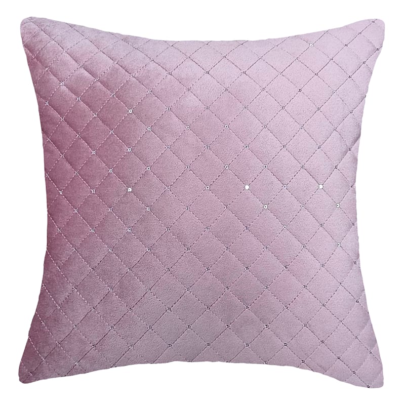 Pink Sequin Quilted Velvet Throw Pillow, 18