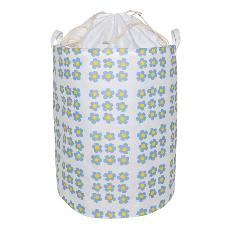at Home Round Collapsible Canvas Laundry Hamper with Drawstring Liner, Daisy Print