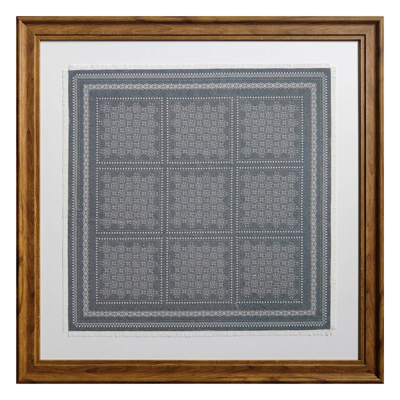 Honeybloom Glass Framed Blue & White Abstract Tile Print Wall Art, 27