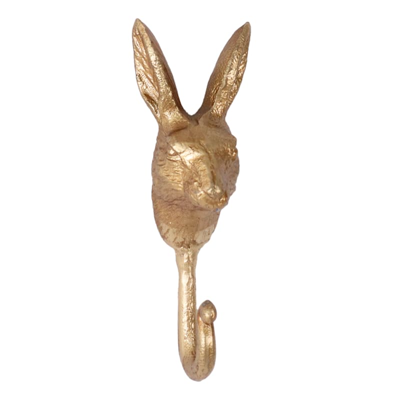 Honeybloom Metal Rabbit Wall Hook with Gold Finish, 6.5"