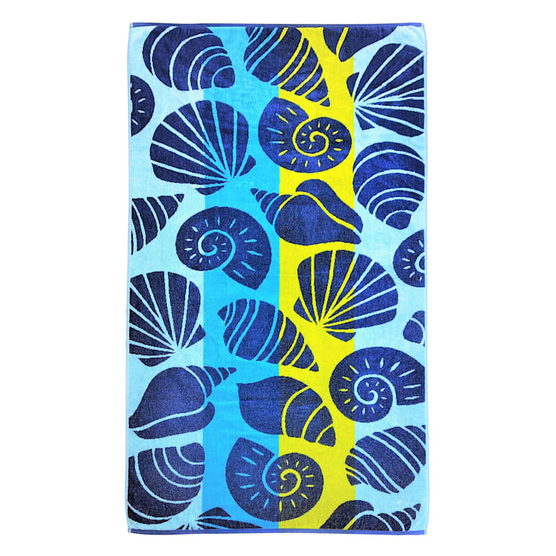 Blue & Yellow Seashell Beach Towel, 34x63