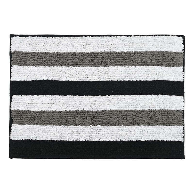 Black Striped Tufted Bath Rug, 17x24