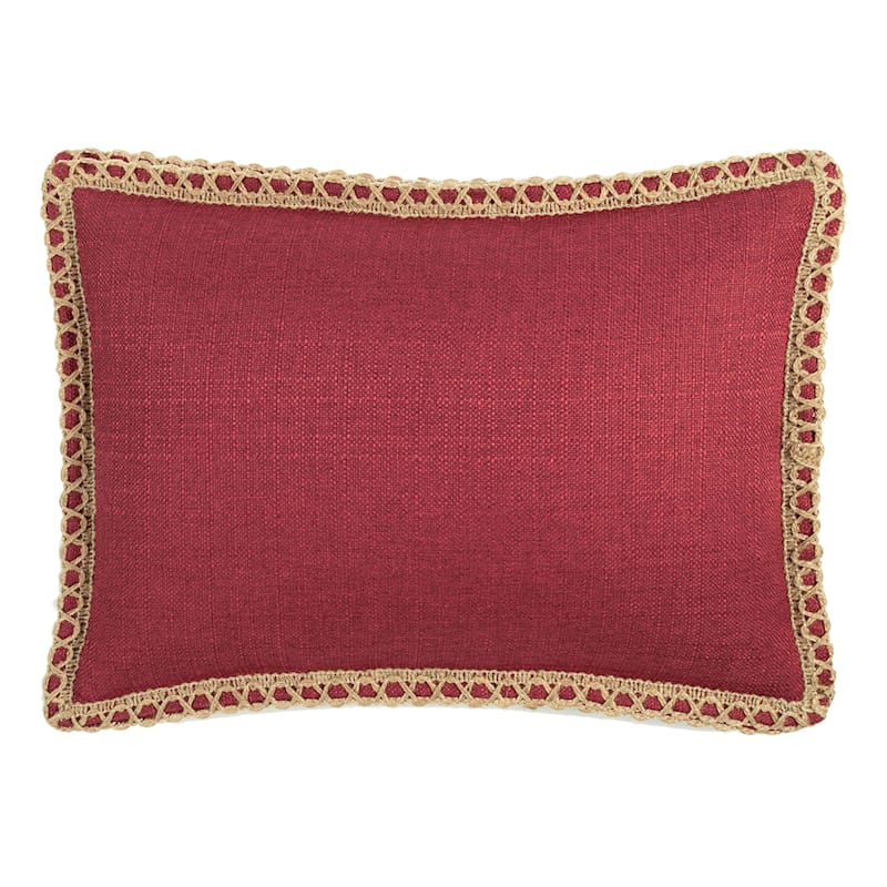 Dynasty Red Oblong Throw Pillow with Jute Trim, 15x20
