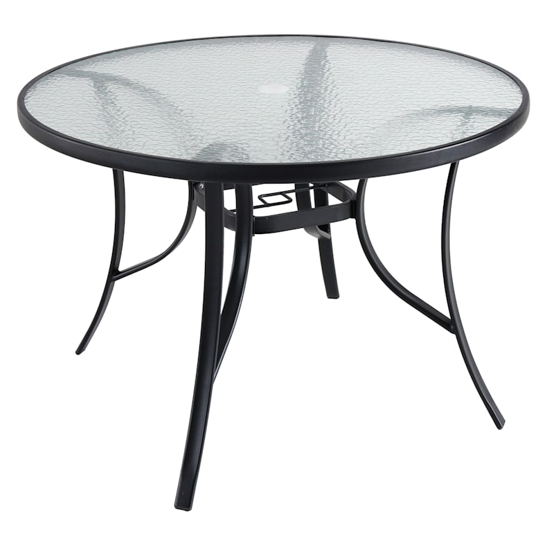 24" Water Wave Tempered Glass Top Round Table Desk Steel Frame Patio Furniture 