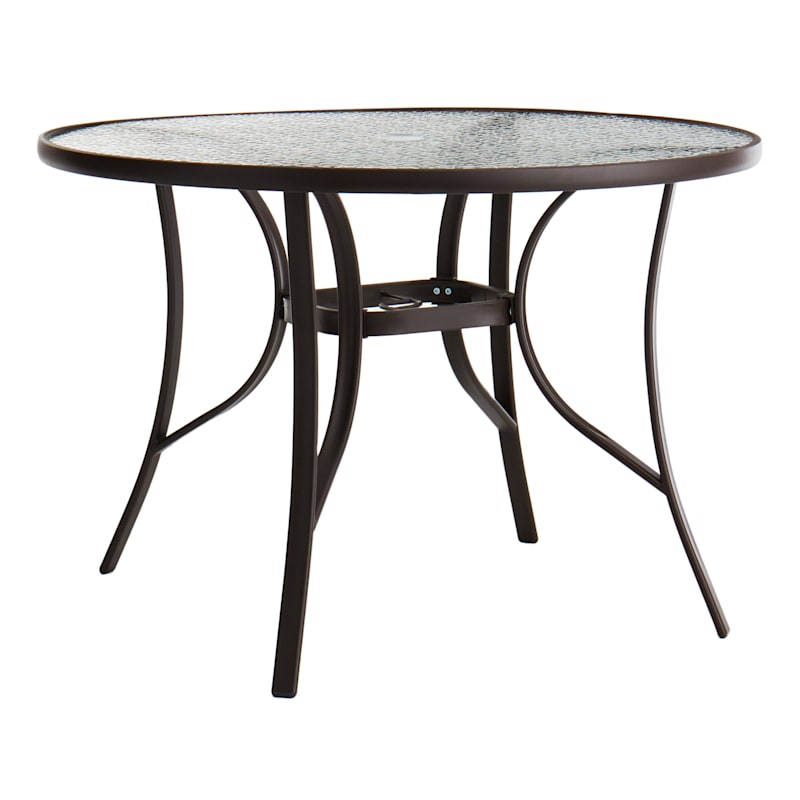 Outdoor Round Water Wave Glass Top Dining Table, Brown