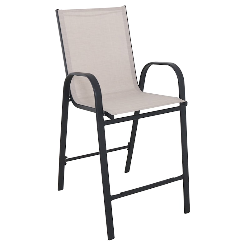Outdoor Taupe Steel Sling Barstool