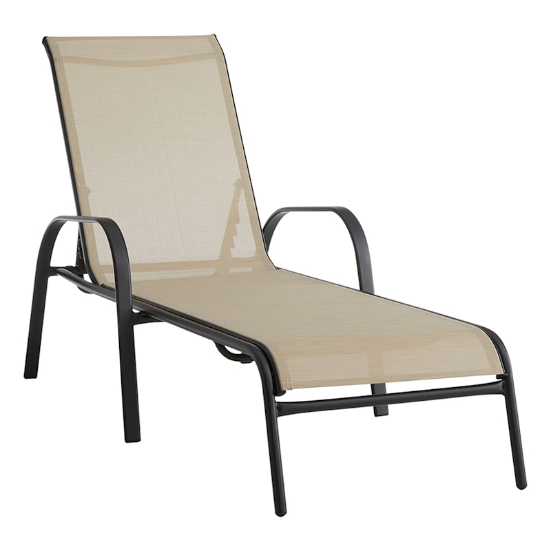 Stackable Taupe Sling Outdoor Chaise Lounge Chair