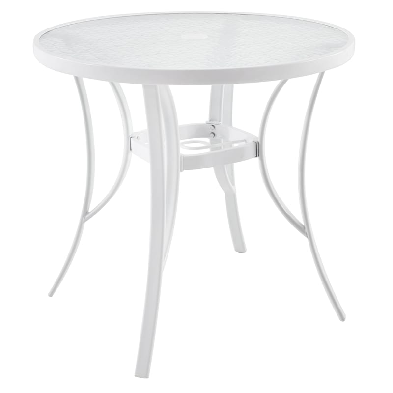 Round Water Wave Glass Top White Outdoor Table, 30"