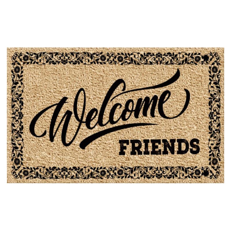 Welcome Friends Floral Bordered Coir Doormat, 18x30