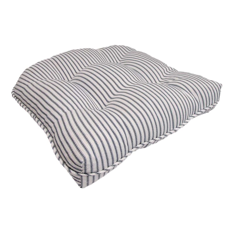 Navy Ticking Striped Outdoor Wicker Seat Cushion