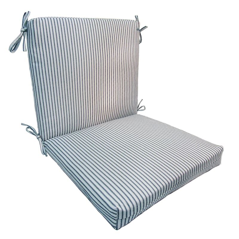 Navy Ticking Striped Outdoor Hinged Midback Seat Cushion
