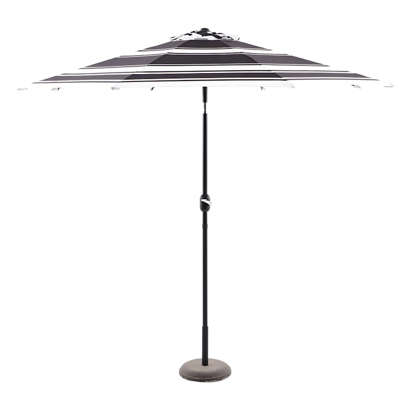 Laila Ali Modern Black White Striped Round Outdoor Patio Crank Tilt Umbrella 9 At Home