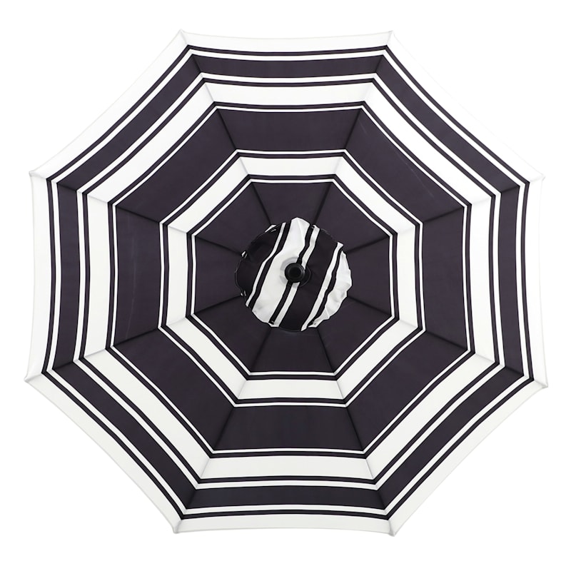 Laila Ali Modern Black & White Striped Outdoor Crank & Tilt Umbrella, 9'
