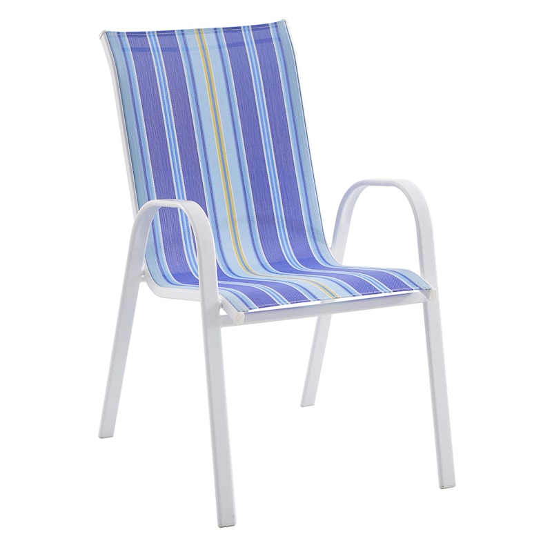Tracey Boyd Stackable White Blue Ca Striped Sling Patio Chair At Home - Sling Patio Furniture Canada
