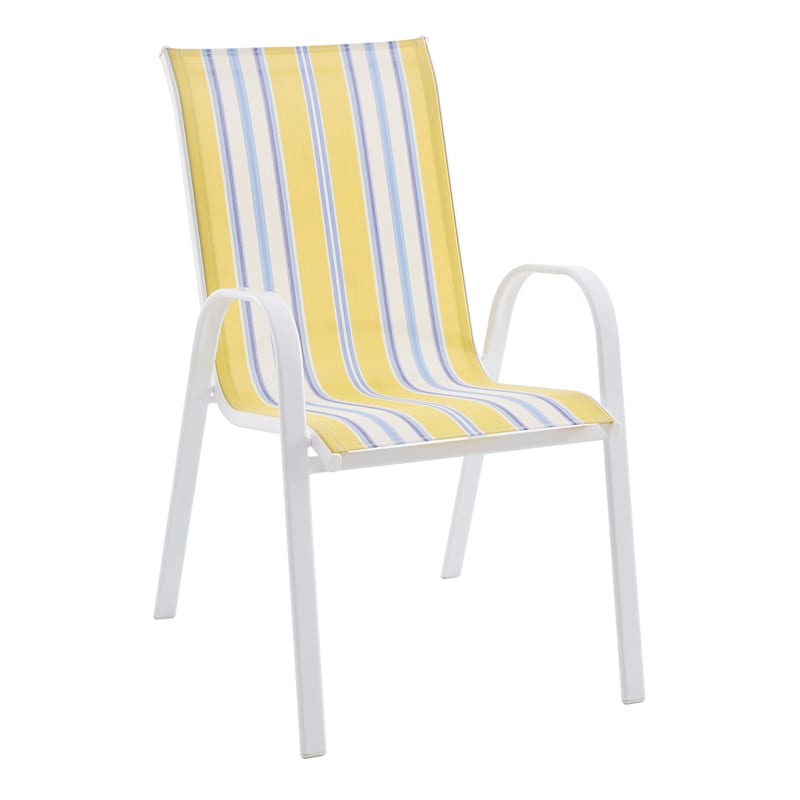 Tracey Boyd Stackable White & Yellow Caprice Striped Sling Patio Chair
