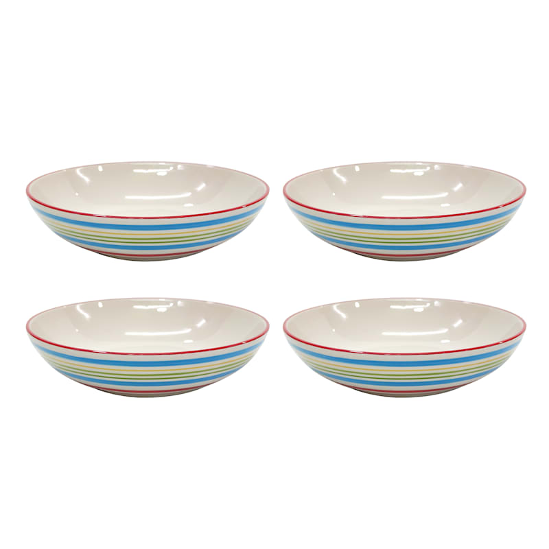 Set of 4 Ceramic Dinner Bowls, Multicolor Stripe